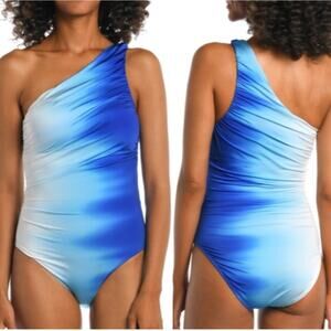 New La Blanca womens Ocean Oasis Shirred One Shoulder One-Piece